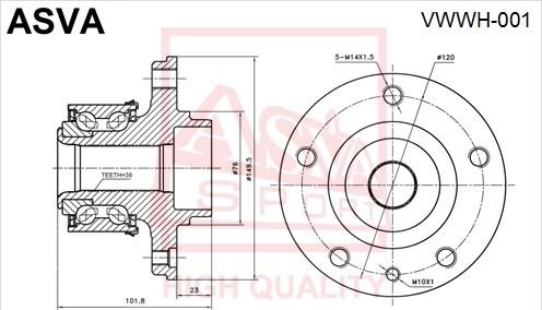 ASVA VWWH-001 - Ступица колеса, поворотный кулак autospares.lv