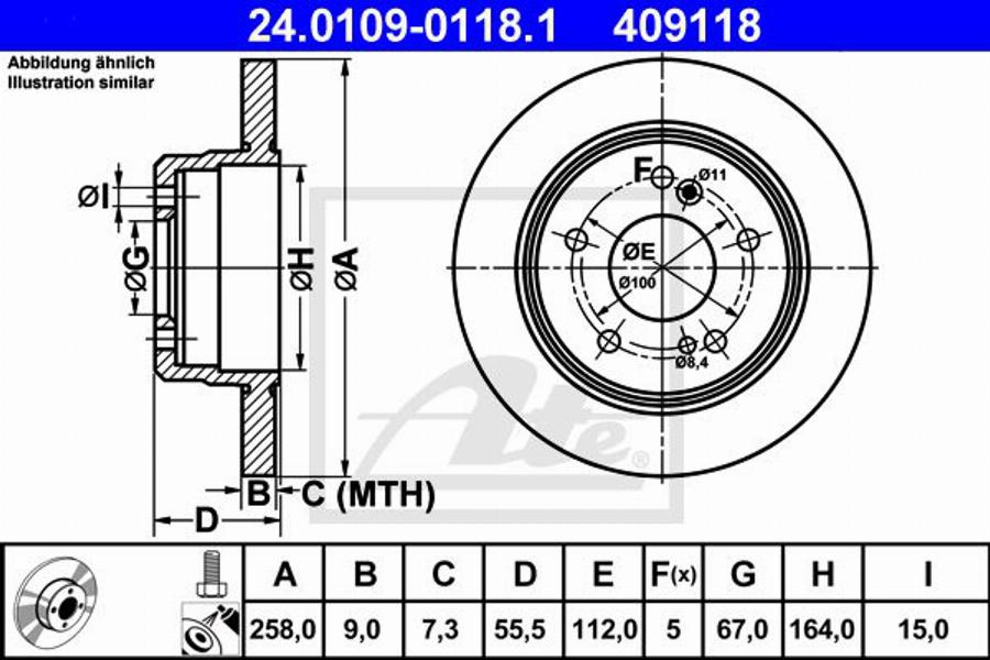 ATE 409118 - Тормозной диск autospares.lv