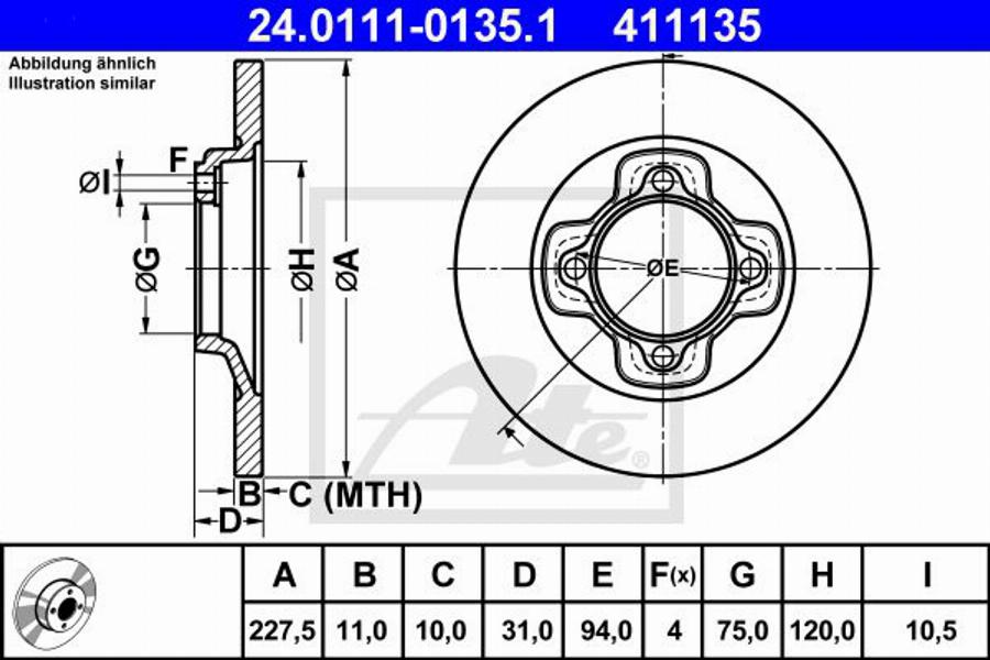 ATE 411135 - Тормозной диск autospares.lv