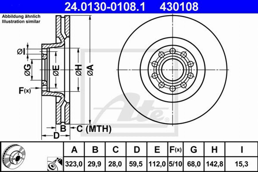 ATE 430108 - Тормозной диск autospares.lv