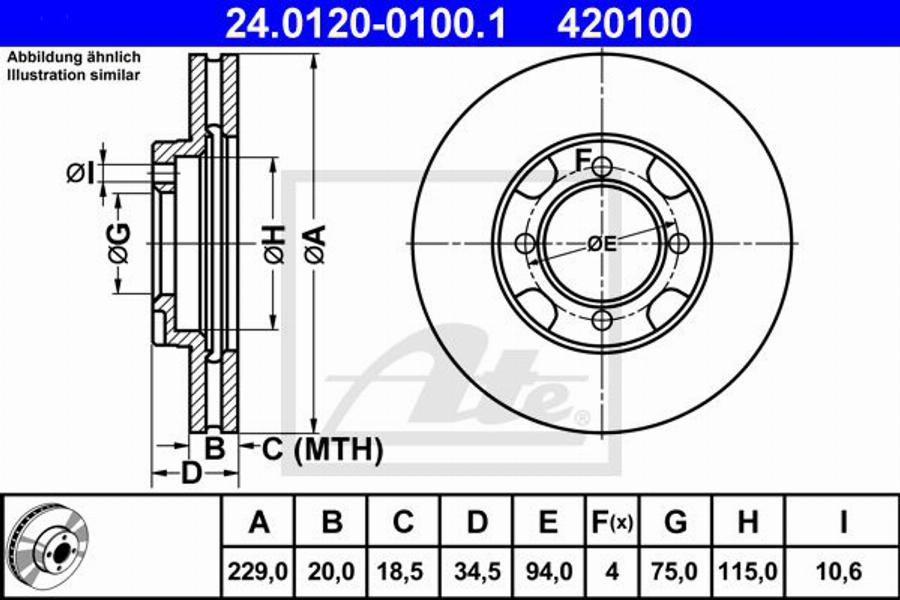 ATE 420100 - Тормозной диск autospares.lv