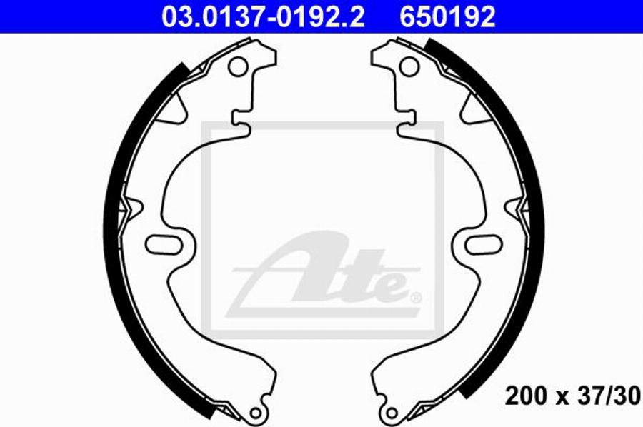 ATE 650192 - Комплект тормозных колодок, барабанные autospares.lv