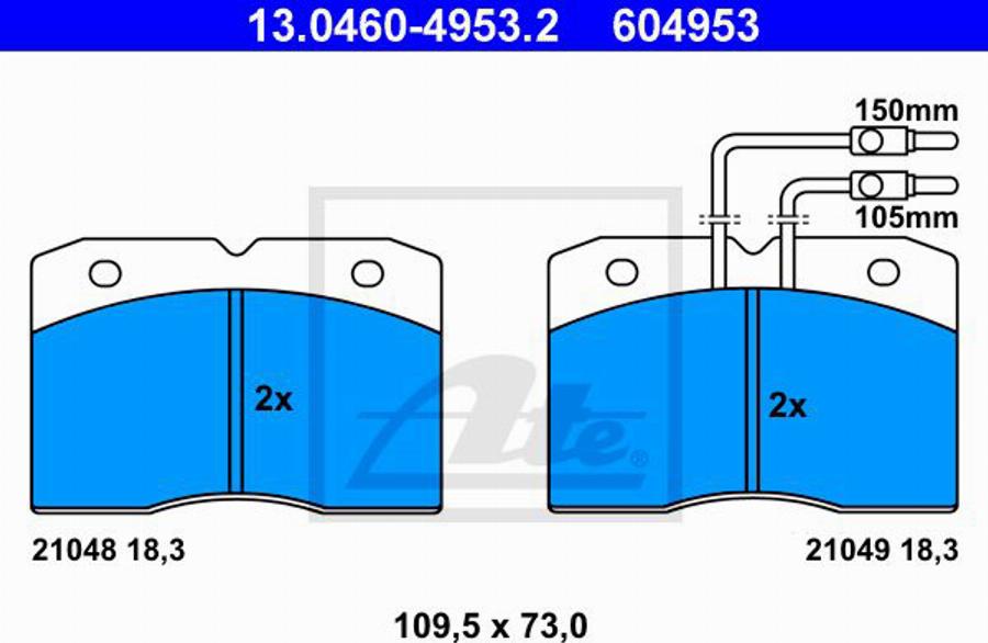 ATE 604953 - Тормозные колодки, дисковые, комплект autospares.lv