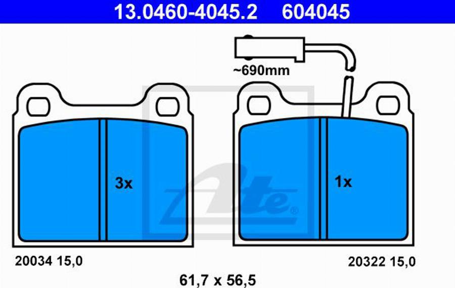 ATE 604045 - Тормозные колодки, дисковые, комплект autospares.lv