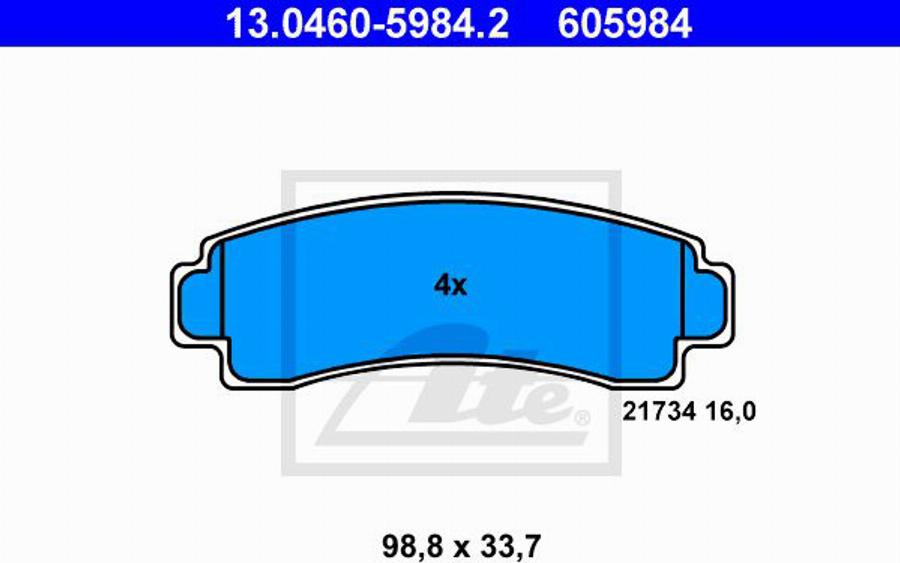 ATE 605984 - Тормозные колодки, дисковые, комплект autospares.lv