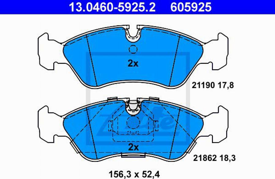 ATE 605925 - Тормозные колодки, дисковые, комплект autospares.lv