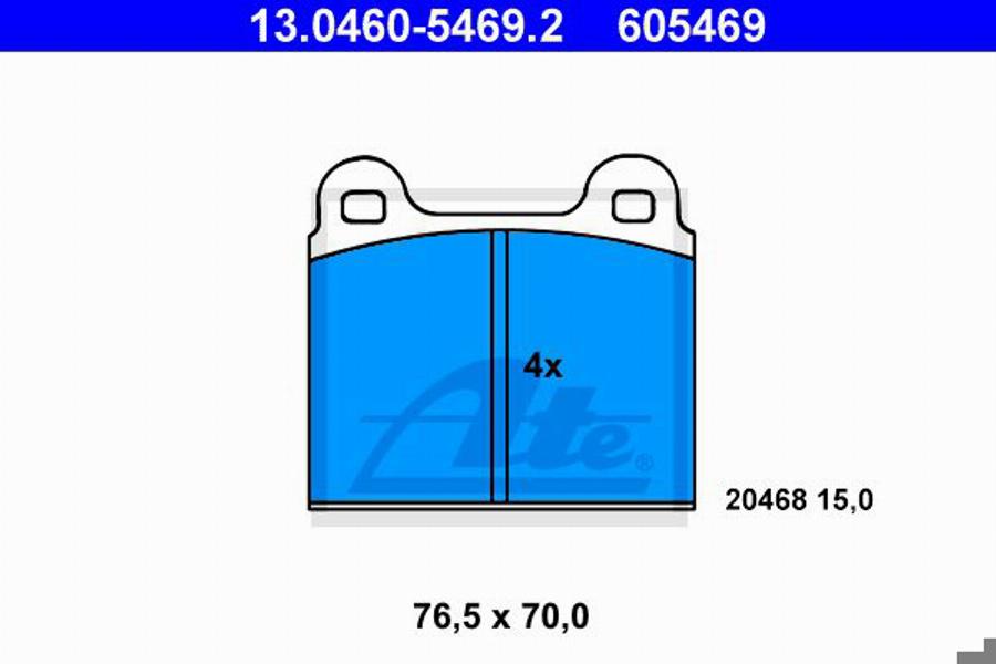 ATE 605469 - Тормозные колодки, дисковые, комплект autospares.lv