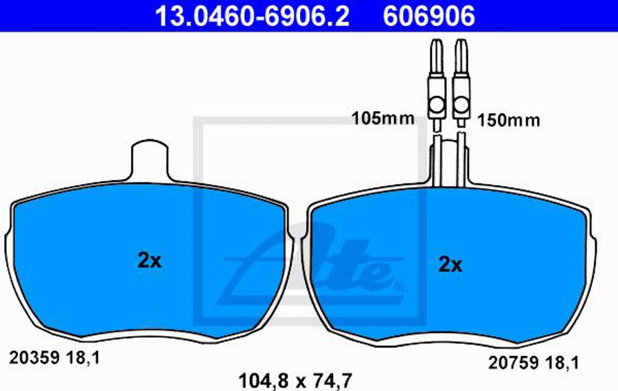 ATE 606906 - Тормозные колодки, дисковые, комплект autospares.lv