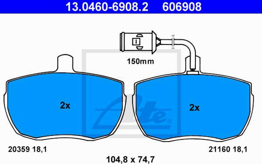 ATE 606908 - Тормозные колодки, дисковые, комплект autospares.lv