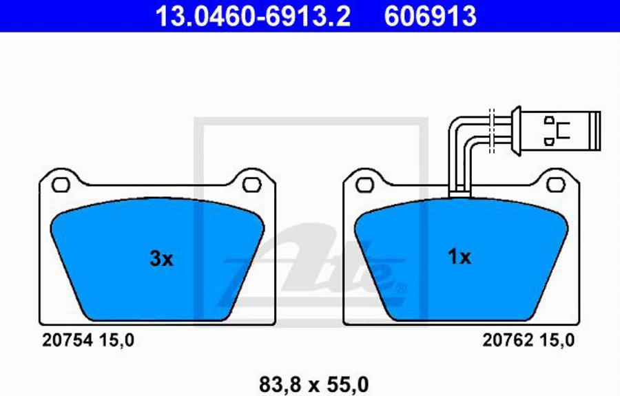 ATE 606913 - Тормозные колодки, дисковые, комплект autospares.lv