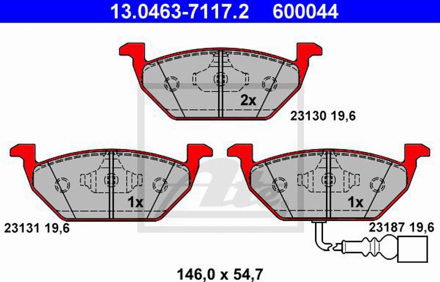 ATE 600044 - Тормозные колодки, дисковые, комплект autospares.lv