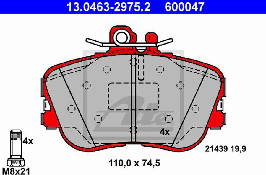 ATE 600047 - Тормозные колодки, дисковые, комплект autospares.lv