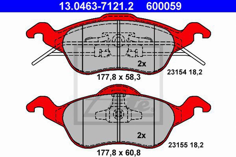 ATE 600059 - Тормозные колодки, дисковые, комплект autospares.lv