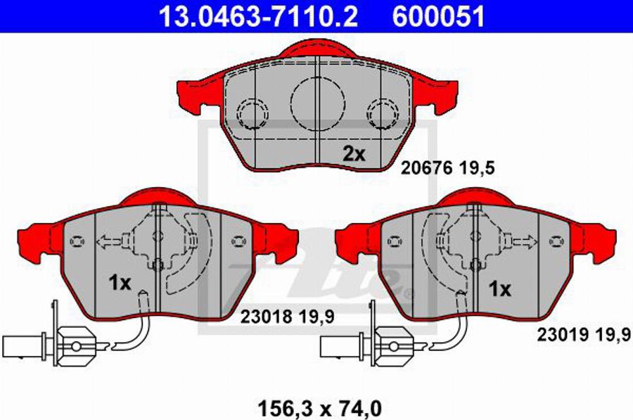 ATE 600051 - Тормозные колодки, дисковые, комплект autospares.lv