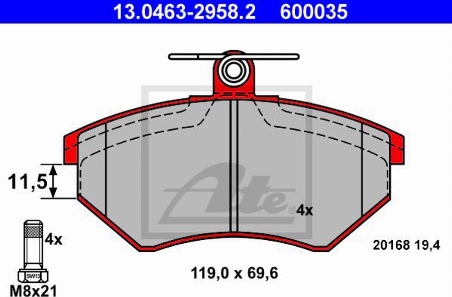 ATE 600035 - Тормозные колодки, дисковые, комплект autospares.lv