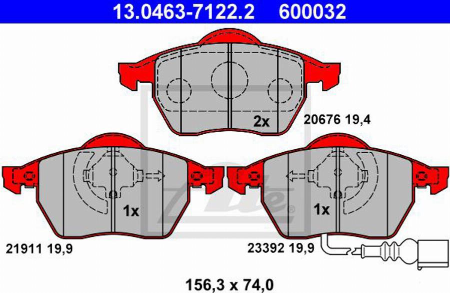 ATE 600032 - Тормозные колодки, дисковые, комплект autospares.lv