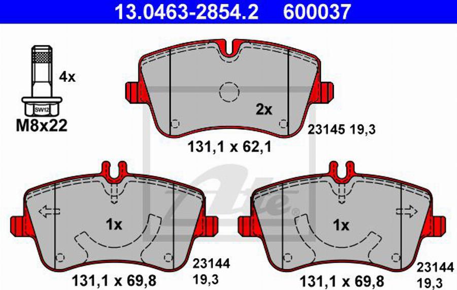 ATE 600037 - Тормозные колодки, дисковые, комплект autospares.lv