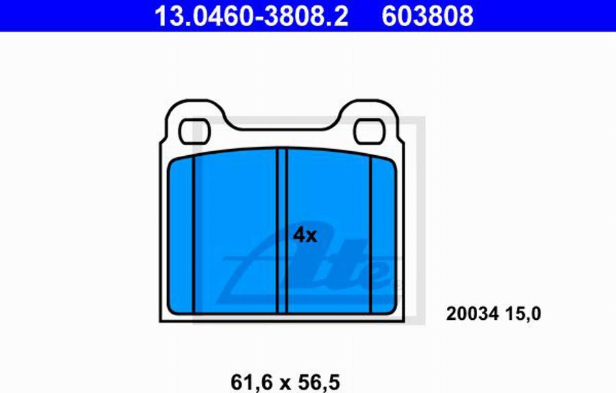 ATE 603808 - Тормозные колодки, дисковые, комплект autospares.lv