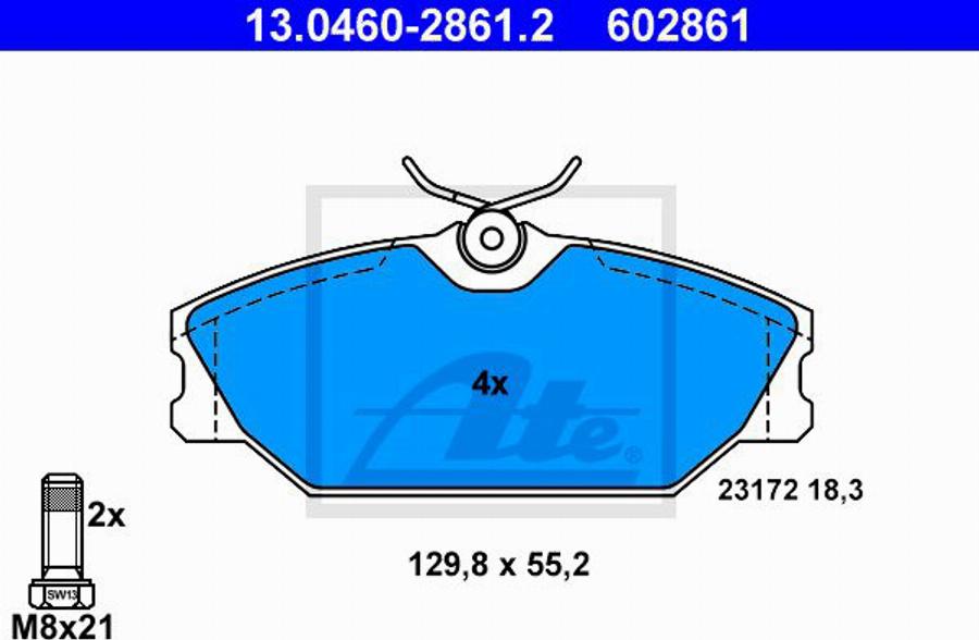 ATE 602861 - Тормозные колодки, дисковые, комплект autospares.lv