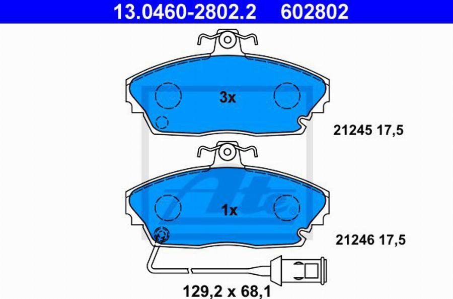 ATE 602802 - Тормозные колодки, дисковые, комплект autospares.lv