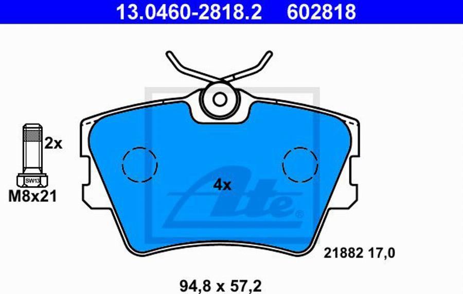 ATE 602818 - Тормозные колодки, дисковые, комплект autospares.lv