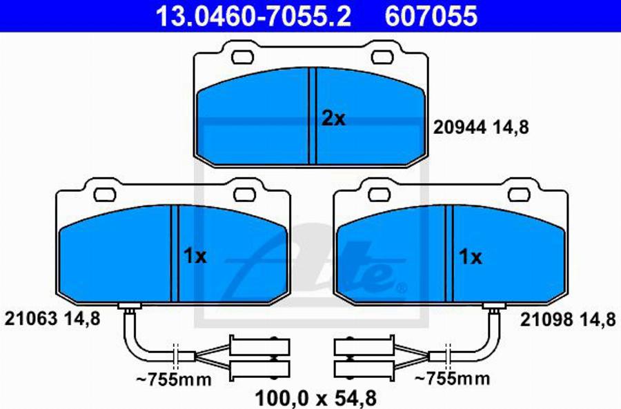 ATE 607055 - Тормозные колодки, дисковые, комплект autospares.lv