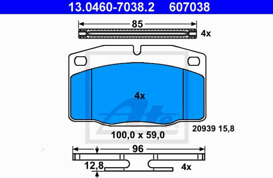 ATE 607038 - Тормозные колодки, дисковые, комплект autospares.lv