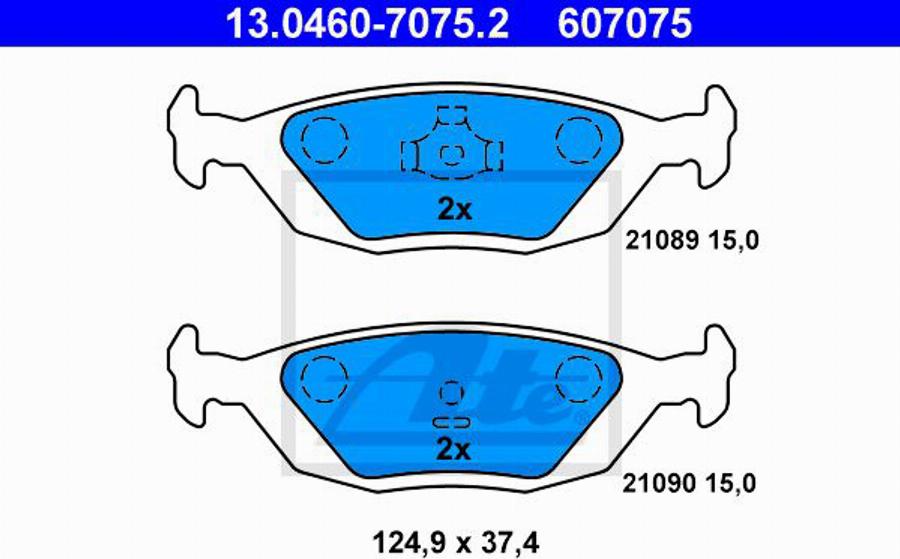 ATE 607075 - Тормозные колодки, дисковые, комплект autospares.lv