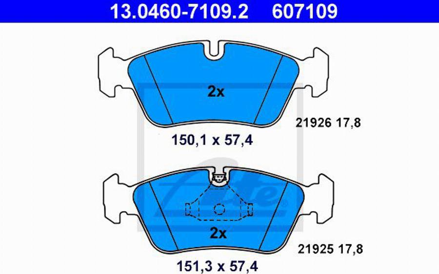 ATE 607109 - Тормозные колодки, дисковые, комплект autospares.lv