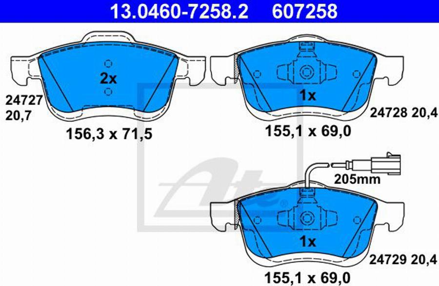 ATE 607258 - Тормозные колодки, дисковые, комплект autospares.lv