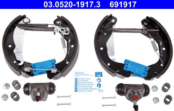 ATE 03.0520-1917.3 - Комплект тормозных колодок, барабанные autospares.lv