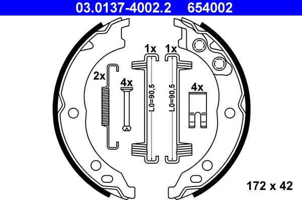 ATE 03.0137-4002.2 - Комплект тормозов, ручник, парковка autospares.lv