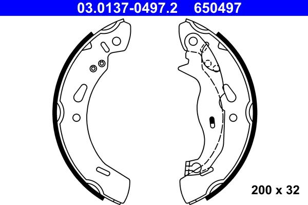 ATE 03.0137-0497.2 - Комплект тормозных колодок, барабанные autospares.lv