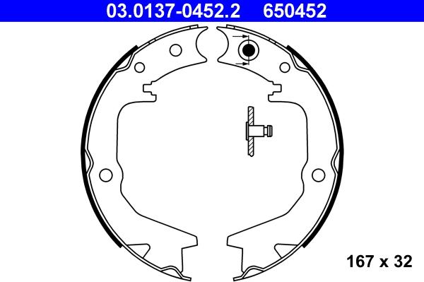 ATE 03.0137-0452.2 - Комплект тормозов, ручник, парковка autospares.lv