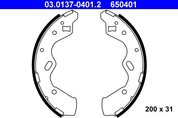 ATE 03.0137-0401.2 - Комплект тормозных колодок, барабанные autospares.lv