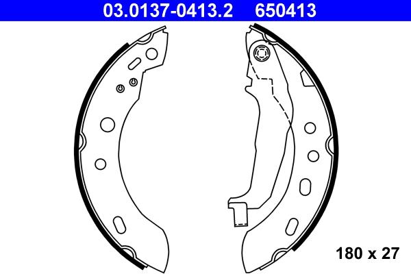 ATE 03.0137-0413.2 - Комплект тормозных колодок, барабанные autospares.lv