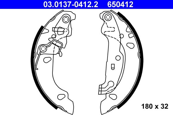 ATE 03.0137-0412.2 - Комплект тормозных колодок, барабанные autospares.lv