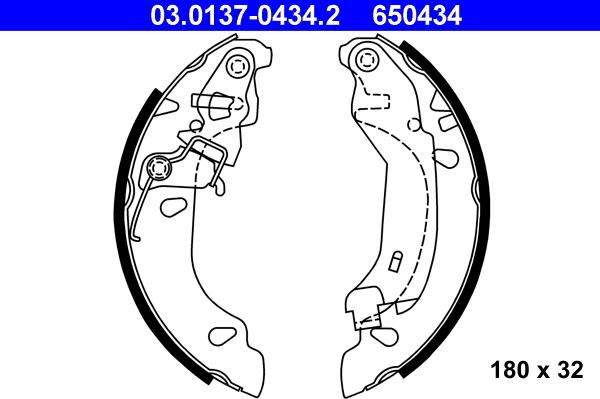 ATE 03.0137-0434.2 - Комплект тормозных колодок, барабанные autospares.lv