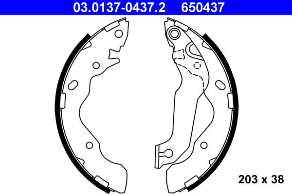 ATE 03.0137-0437.2 - Комплект тормозных колодок, барабанные autospares.lv