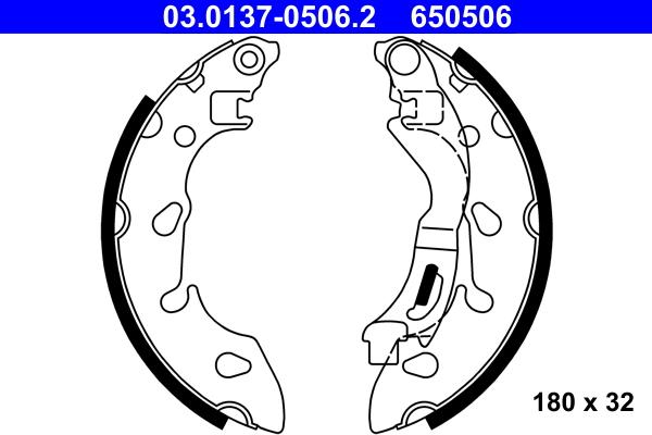 ATE 03.0137-0506.2 - Комплект тормозных колодок, барабанные autospares.lv