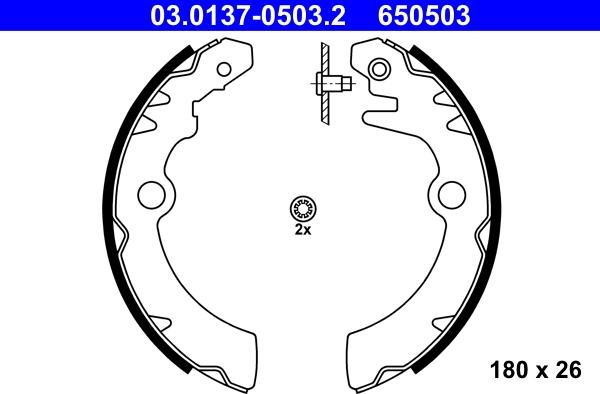 ATE 03.0137-0503.2 - Комплект тормозных колодок, барабанные autospares.lv