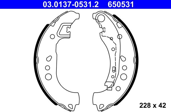 ATE 03.0137-0531.2 - Комплект тормозных колодок, барабанные autospares.lv