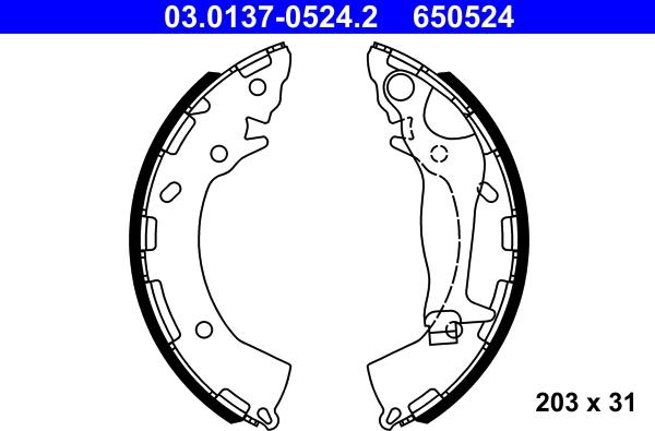 ATE 03.0137-0524.2 - Комплект тормозных колодок, барабанные autospares.lv