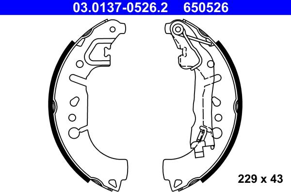 ATE 03.0137-0526.2 - Комплект тормозных колодок, барабанные autospares.lv