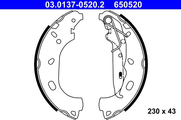 ATE 03.0137-0520.2 - Комплект тормозных колодок, барабанные autospares.lv