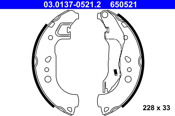 ATE 03.0137-0521.2 - Комплект тормозных колодок, барабанные autospares.lv