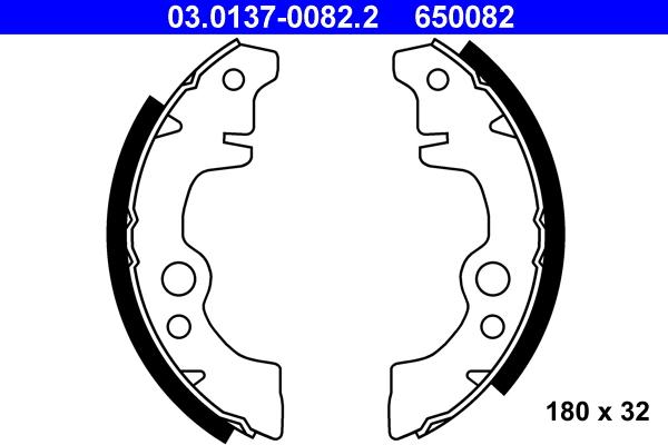 ATE 03.0137-0082.2 - Комплект тормозных колодок, барабанные autospares.lv