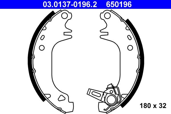 ATE 03.0137-0196.2 - Комплект тормозных колодок, барабанные autospares.lv