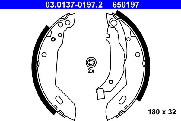 ATE 03.0137-0197.2 - Комплект тормозных колодок, барабанные autospares.lv