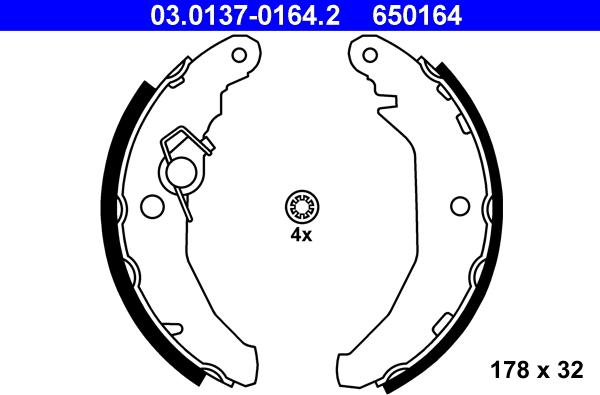 ATE 03.0137-0164.2 - Комплект тормозных колодок, барабанные autospares.lv